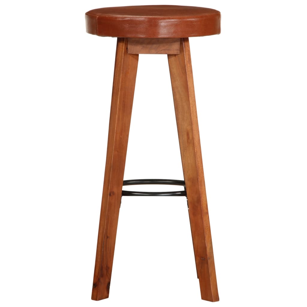 Bar Chairs 2 pcs Real Leather and Solid Acacia Wood