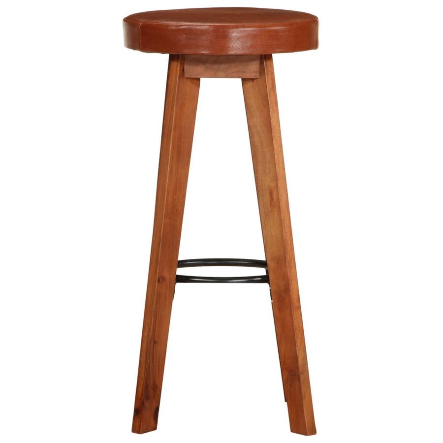 Bar Chairs 2 pcs Real Leather and Solid Acacia Wood