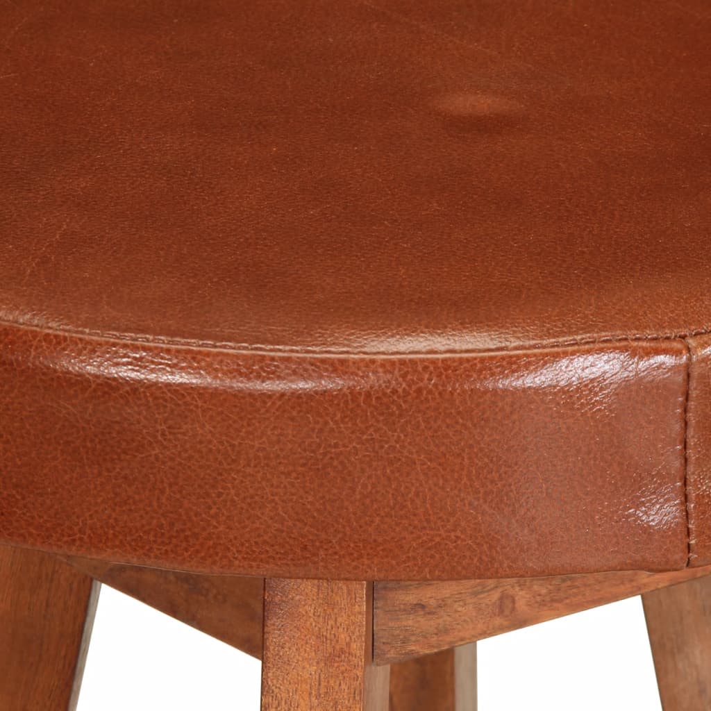 Bar Chairs 2 pcs Real Leather and Solid Acacia Wood