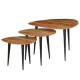 Coffee Table Set 3 Pieces Solid Acacia Wood - Side View