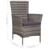 5 Piece Outdoor Dining Set with Cushions Poly Rattan Grey - Close-Up Angle