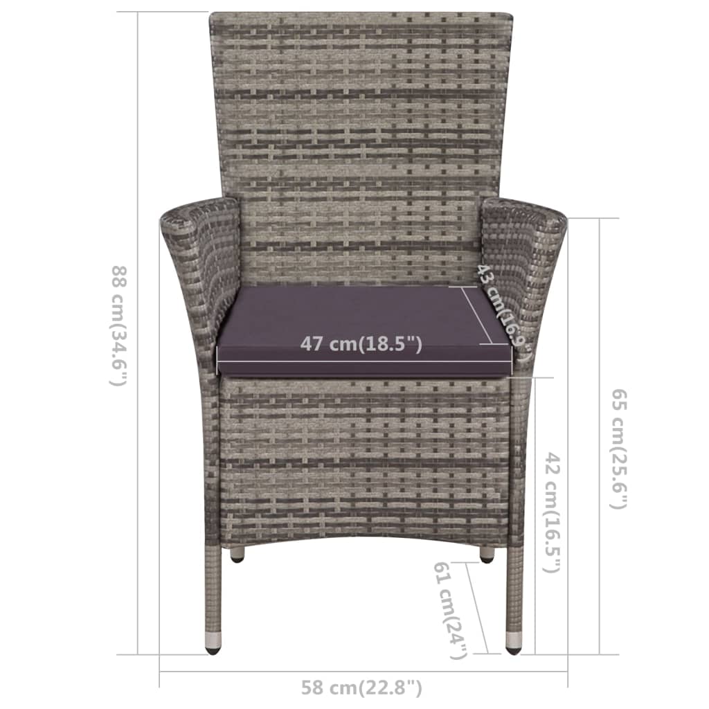 Garden Chairs 2 pcs with Cushions Poly Rattan Grey