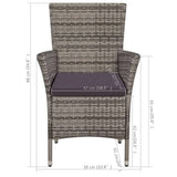 Outdoor Chair and Stool with Cushions Poly Rattan Grey - 45-Degree Angle