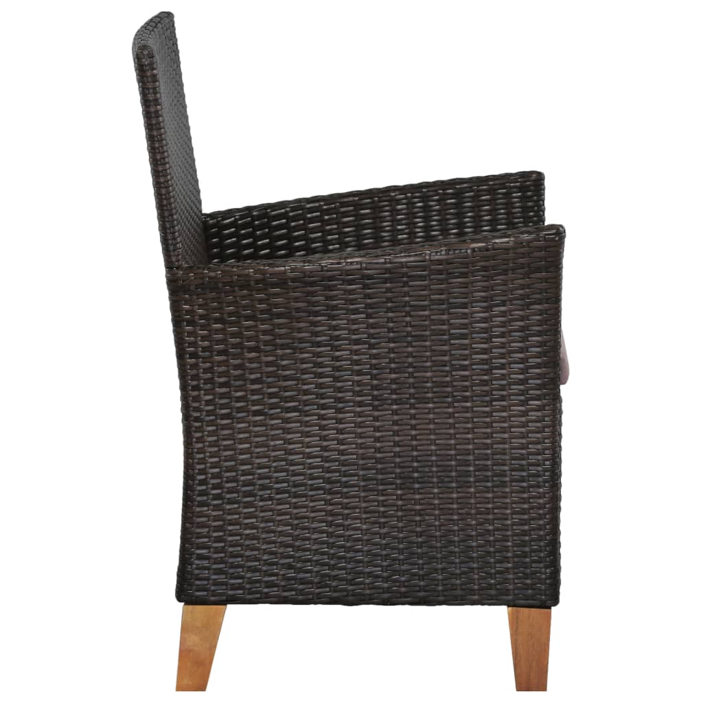 Outdoor Chairs with Cushions 2 pcs Poly Rattan Brown