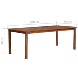 Garden Table 200x100x74 cm Solid Acacia Wood - 45-Degree Angle