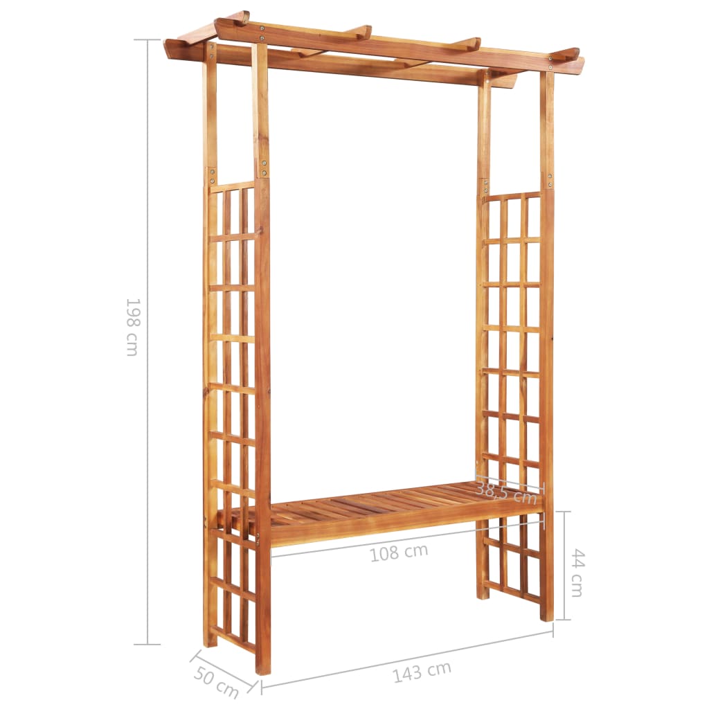 Garden Pergola with Bench Solid Acacia Wood 143x50x198 cm