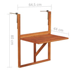 Hanging Balcony Table 64.5x44x80 cm Solid Acacia Wood - Rear View