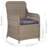 Outdoor Chairs with Cushions 2 pcs Poly Rattan Brown - Low Angle