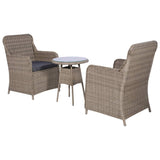 3 Piece Bistro Set with Cushions Poly Rattan Brown - Front View