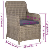 3 Piece Bistro Set with Cushions Poly Rattan Brown - Extra Image