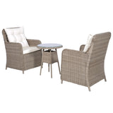 3 Piece Bistro Set with Cushions and Pillows Poly Rattan Brown - Front View