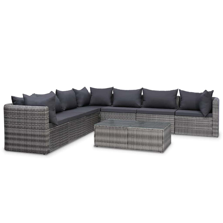 8 Piece Garden Lounge Set with Cushions Poly Rattan Grey