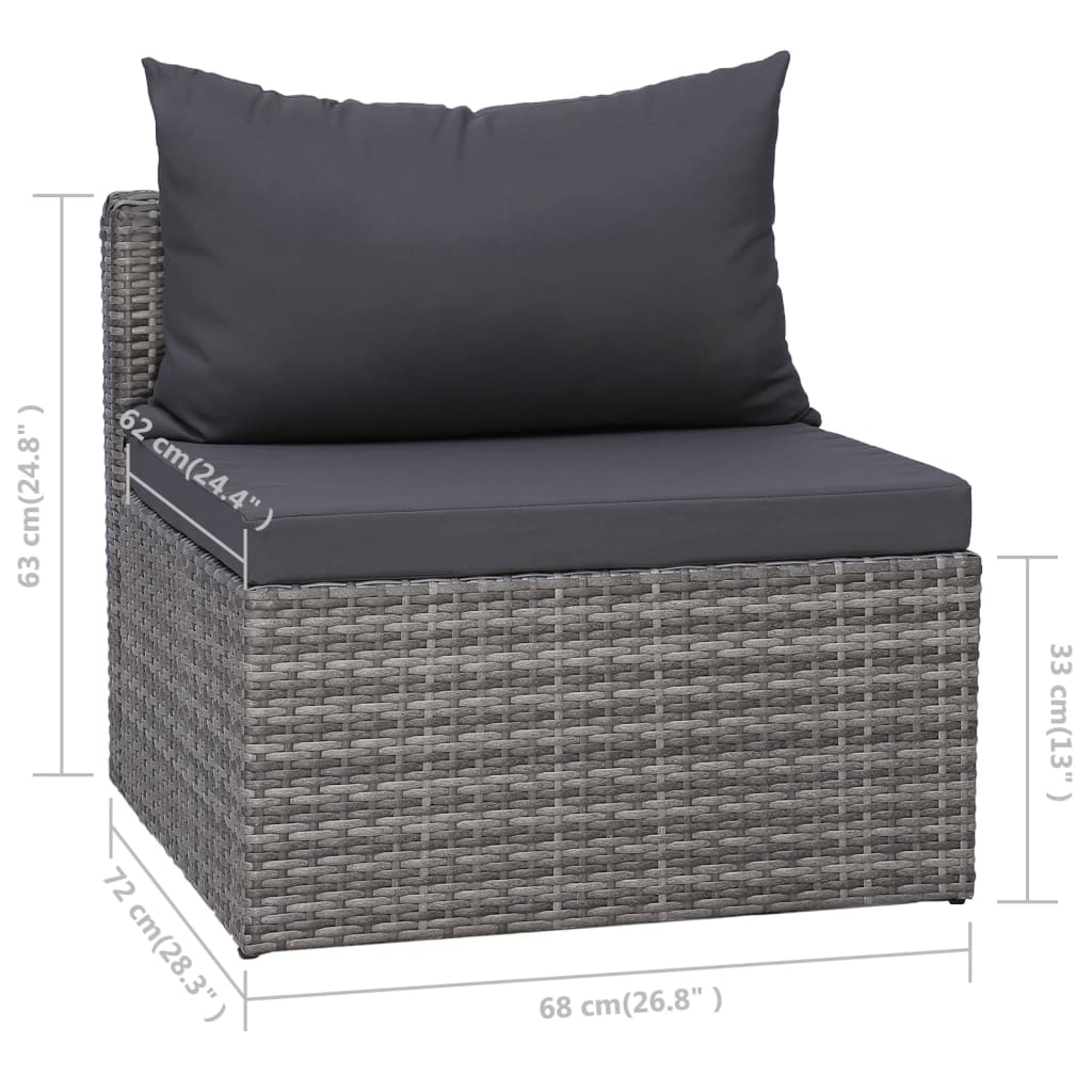 8 Piece Garden Lounge Set with Cushions Poly Rattan Grey