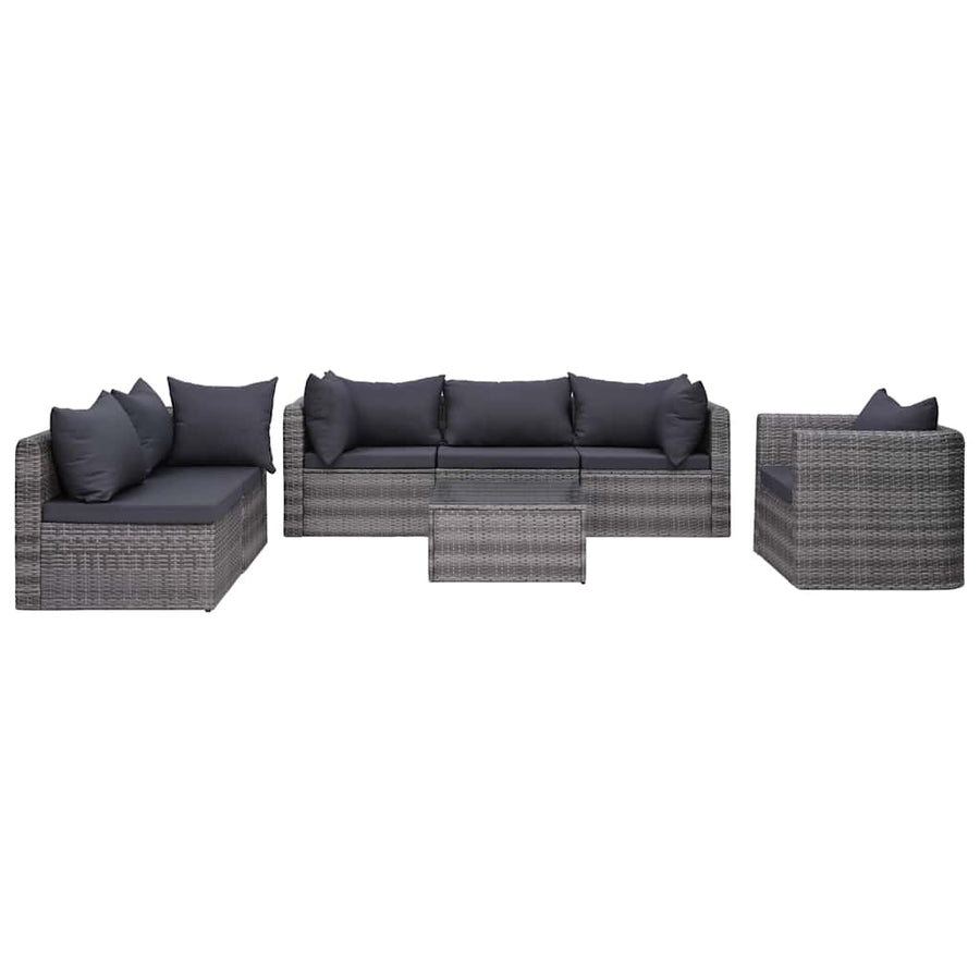 7 Piece Garden Sofa Set with Cushions&Pillows Poly Rattan Grey