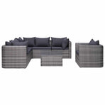7 Piece Garden Sofa Set with Cushions&Pillows Poly Rattan Grey