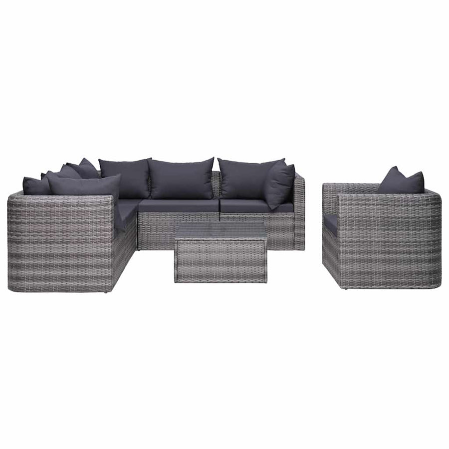 7 Piece Garden Sofa Set with Cushions&Pillows Poly Rattan Grey