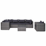 7 Piece Garden Sofa Set with Cushions&Pillows Poly Rattan Grey