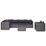 7 Piece Garden Sofa Set with Cushions & Pillows Poly Rattan Grey - Side View