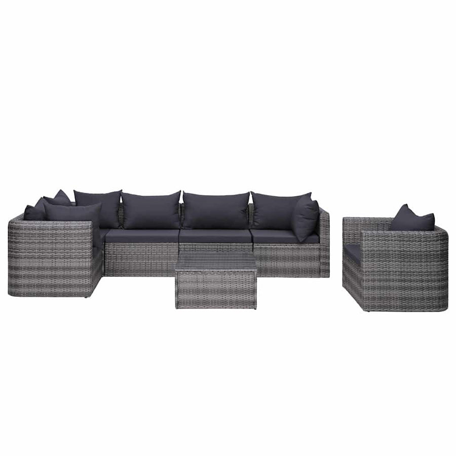 7 Piece Garden Sofa Set with Cushions&Pillows Poly Rattan Grey