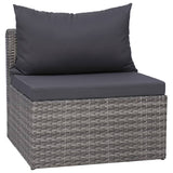 7 Piece Garden Sofa Set with Cushions & Pillows Poly Rattan Grey - 45-Degree Angle