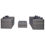 6 Piece Garden Sofa Set with Cushions & Pillows Poly Rattan Grey - Front View