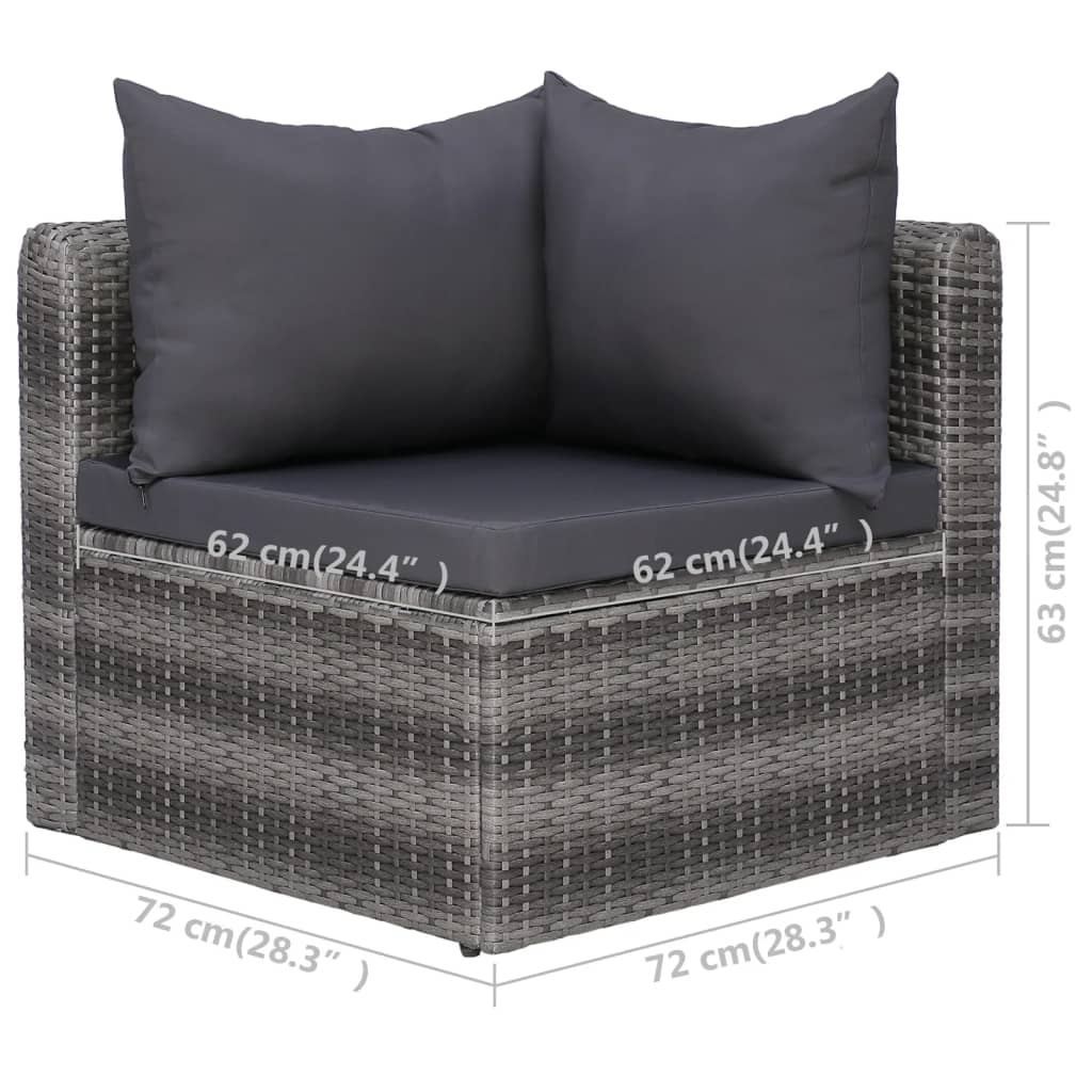 6 Piece Garden Sofa Set with Cushions & Pillows Poly Rattan Grey