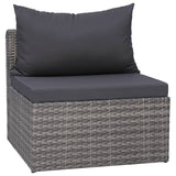 6 Piece Garden Sofa Set with Cushions & Pillows Poly Rattan Grey - 45-Degree Angle