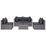 5 Piece Garden Sofa Set with Cushions & Pillows Poly Rattan Grey