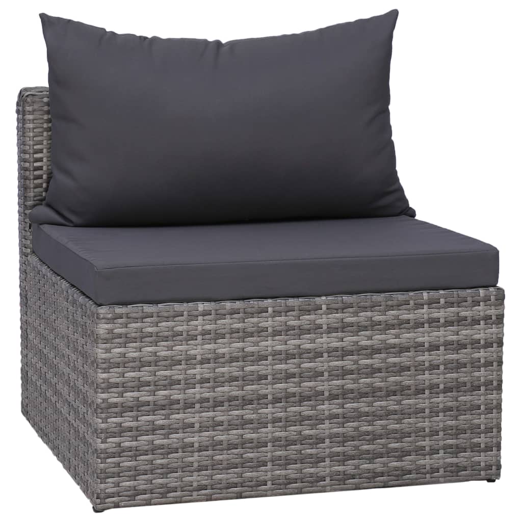 5 Piece Garden Sofa Set with Cushions & Pillows Poly Rattan Grey