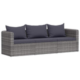 3 Piece Garden Sofa Set with Cushions Grey Poly Rattan - Front View