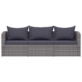 3 Piece Garden Sofa Set with Cushions Grey Poly Rattan