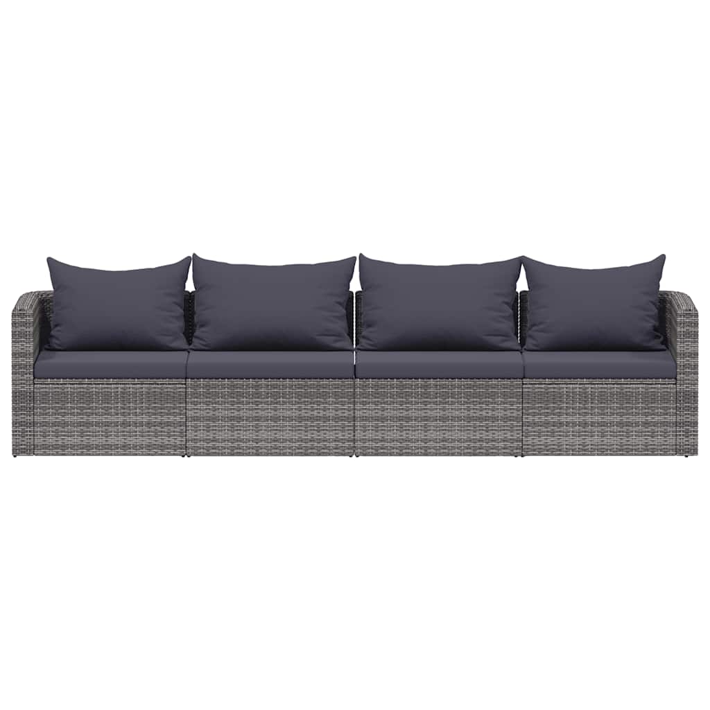 4 Piece Garden Sofa Set with Cushions Grey Poly Rattan