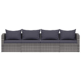 4 Piece Garden Sofa Set with Cushions Grey Poly Rattan - Front View