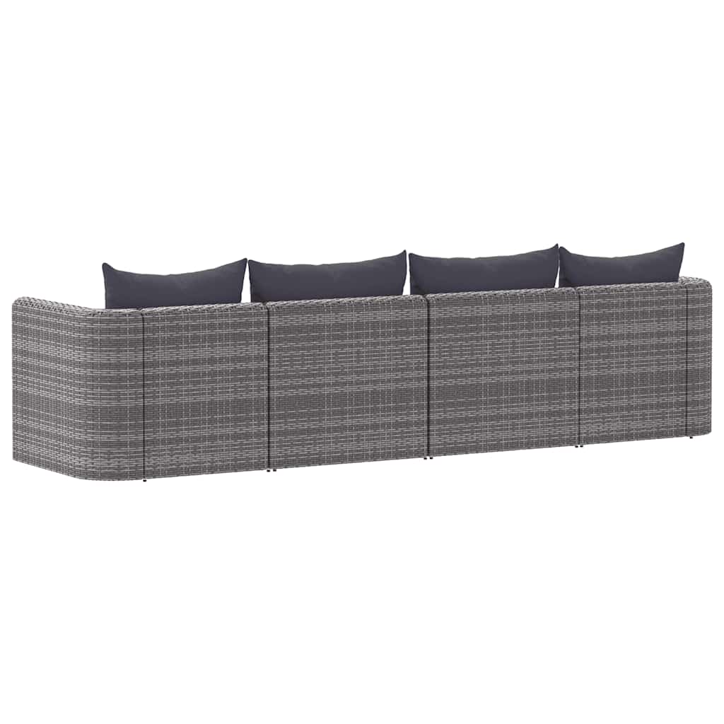 4 Piece Garden Sofa Set with Cushions Grey Poly Rattan
