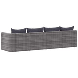 4 Piece Garden Sofa Set with Cushions Grey Poly Rattan
