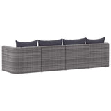 4 Piece Garden Sofa Set with Cushions Grey Poly Rattan - Side View