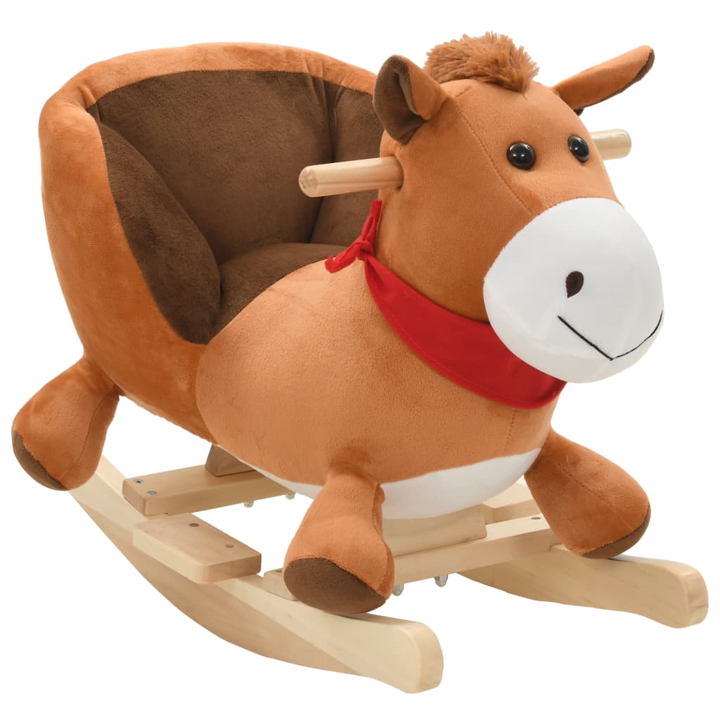 Rocking Animal Horse with Backrest Plush 60x32x50 cm Brown