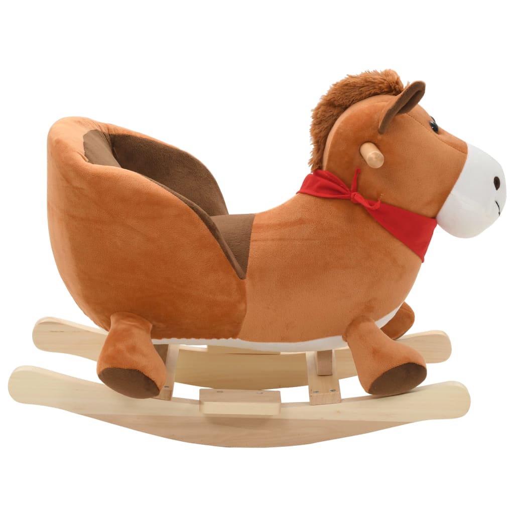 Rocking Animal Horse with Backrest Plush 60x32x50 cm Brown