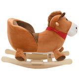 Rocking Animal Horse with Backrest Plush 60x32x50 cm Brown