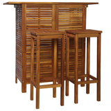 Bar Table and Chair Set 3 Pieces Solid Acacia Wood - Front View