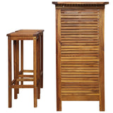 Bar Table and Chair Set 3 Pieces Solid Acacia Wood - 45-Degree Angle