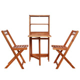 3 Piece Folding Bistro Set Solid Acacia Wood - Front View