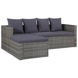 4 Piece Garden Lounge Set with Cushions Poly Rattan Grey - Front View