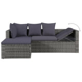 4 Piece Garden Lounge Set with Cushions Poly Rattan Grey - Side View