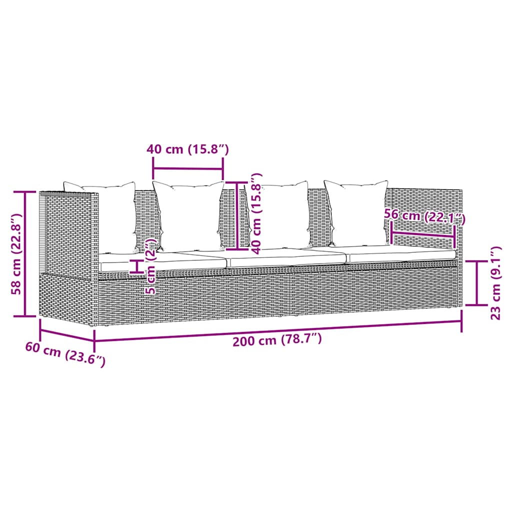 Garden Bed Grey 200x60 cm Poly Rattan