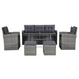 6 Piece Garden Lounge Set with Cushions Poly Rattan Grey - Front View