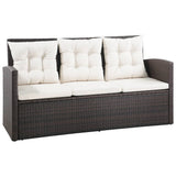 5 Piece Garden Lounge Set with Cushions Poly Rattan Brown - Front View