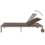 Double Sun Lounger with Wheels Poly Rattan Brown - Front View