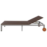 Double Sun Lounger with Wheels Poly Rattan Brown - Side View