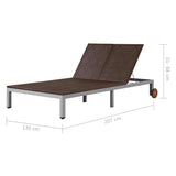 Double Sun Lounger with Wheels Poly Rattan Brown